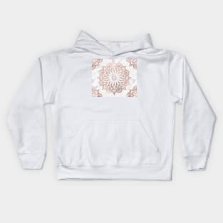 Marble mandala - floral rose gold on white Kids Hoodie